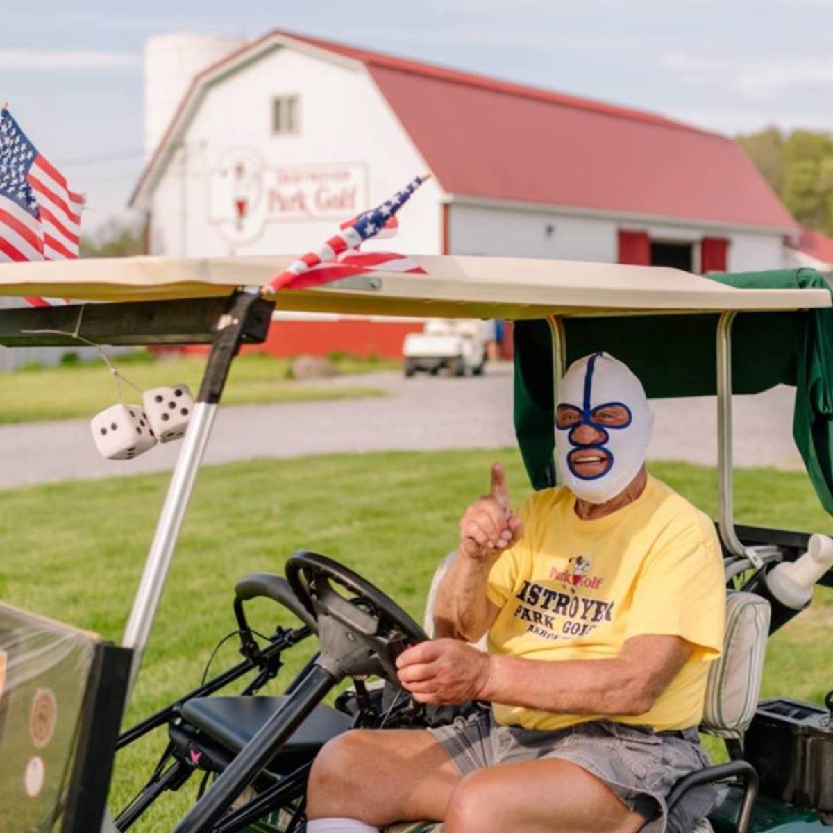 Dick "The Destoyer" Beyer, a hall of fame professional wrestler, became so smitten with Park Golf in Japan that he brought the concept back to the United States. In retirement, Beyer could be found riding around the Destroyer Park Golf course, located in Akron, N.Y., in his trademark wrestling mask. 