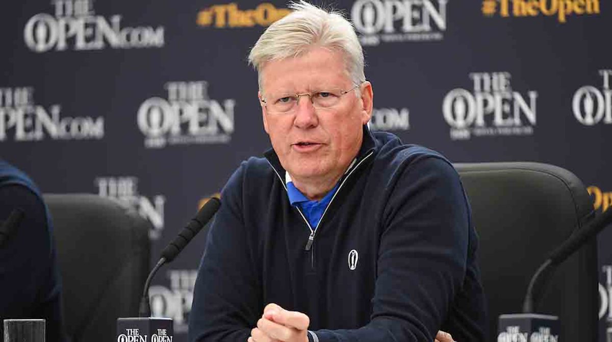 R&A CEO Martin Slumbers is pictured at a press conference prior to the 148th British Open.