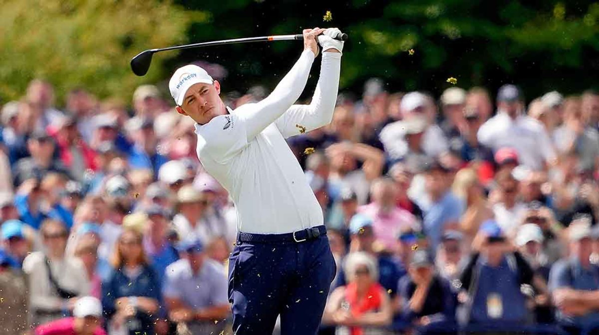 Matt Fitzpatrick tees off during the second round of the 2022 British Open.