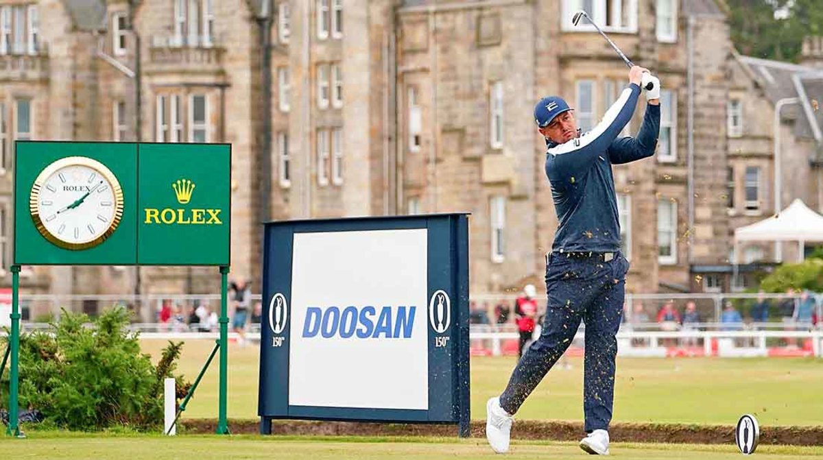 Bryson DeChambeau tees off in Round 1 of the 2022 British Open.