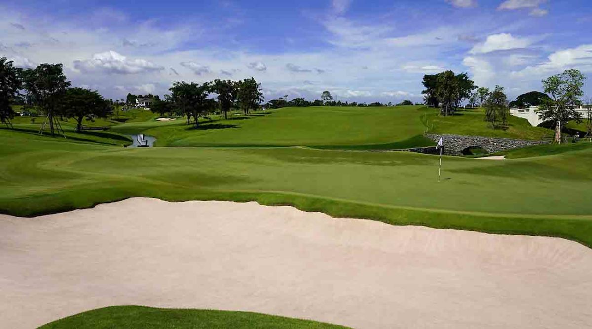 The 18th green at Stonehill Golf Course in Bangkok, site of LIV Golf's recent event.