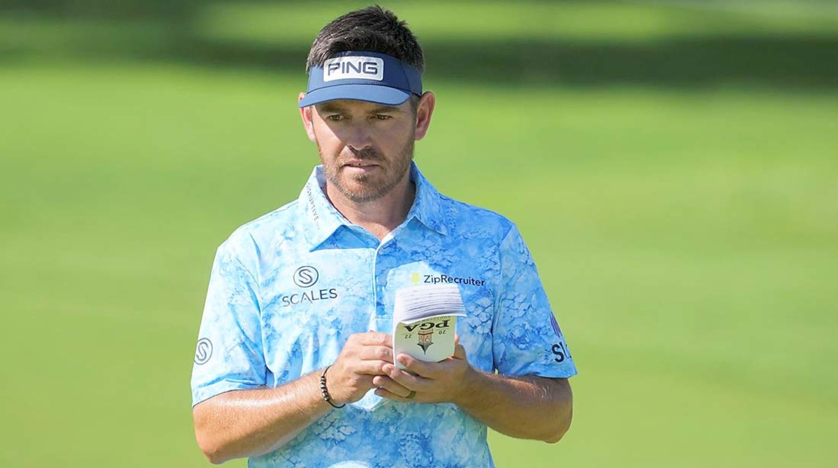 Louis Oosthuizen takes notes at Southern Hills in advance of the 2022 PGA Championship.