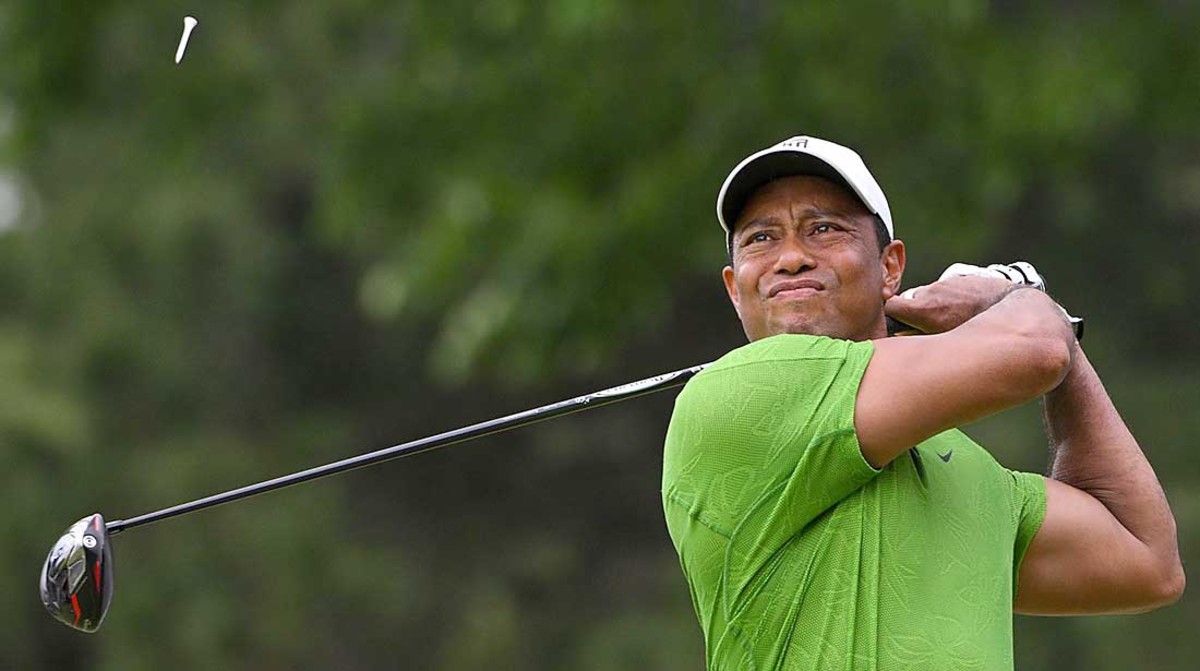 Tiger Woods tees off in the second round at the 2022 PGA Championship.