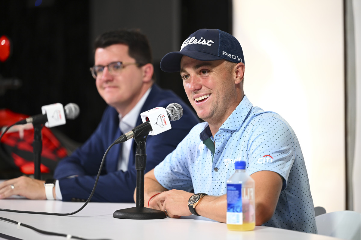 Justin Thomas during his press conference prior to the Hero World Challenge at Albany on November 28, 2023 in Nassau, New Providence, Bahamas.