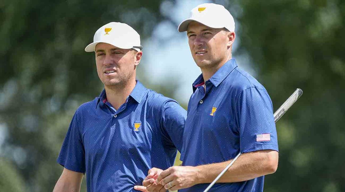 Justin Thomas (left) and Jordan Spieth are pictured at the 2022 Presidents Cup.
