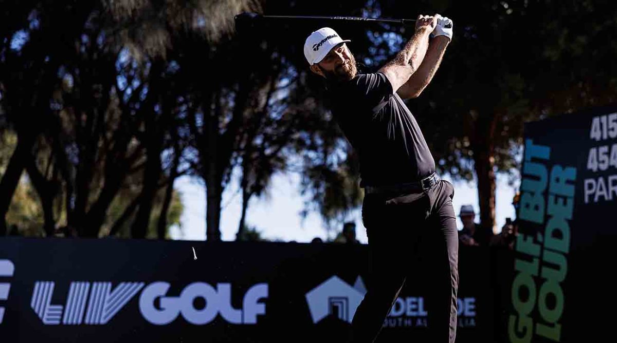 Dustin Johnson is pictured at the LIV Golf Adelaide event.