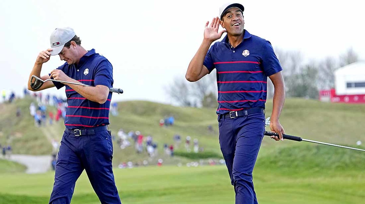 Tony Finau and Harris English rolled Rory McIlroy and Shane Lowry 4 and 3 Friday afternoon.