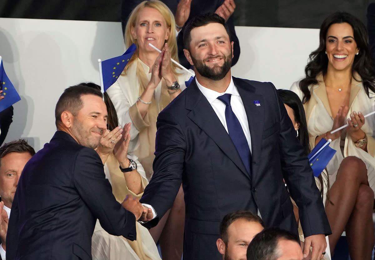 Sergio Garcia and Jon Rahm at the opening ceremony.