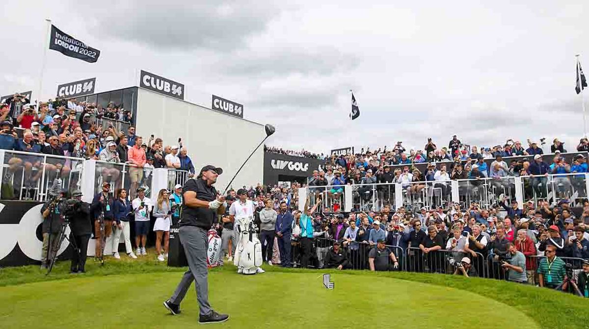 Phil Mickelson attends the opening of the 2022 LIV Golf Invitational at the Centurion Club, outside London.
