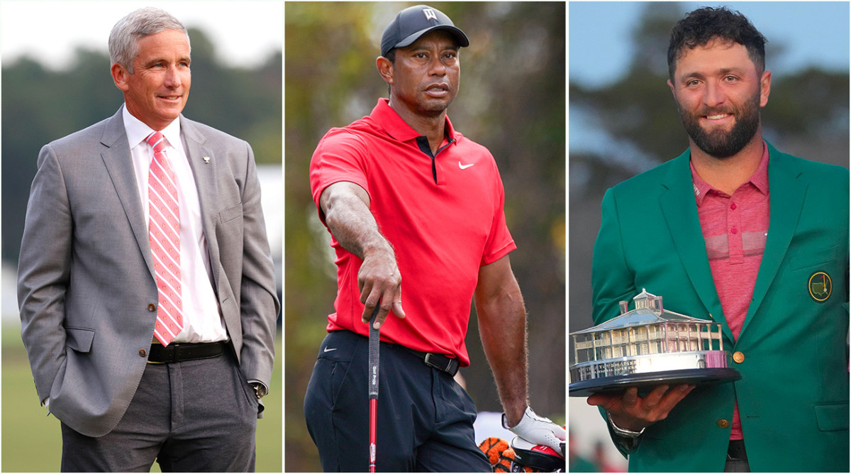 Jay Monahan, Tiger Woods, Jon Rahm