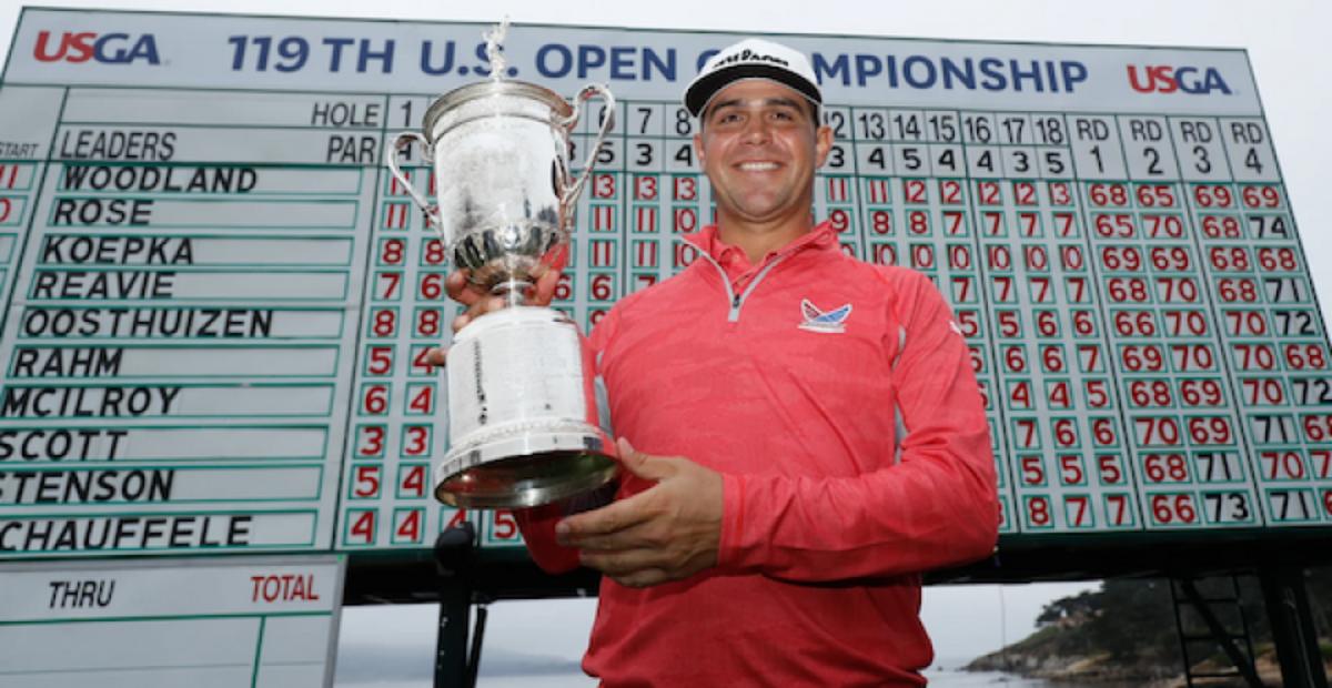 Gary Woodland, holding the U.S. Open trophy late Sunday at Pebble Beach, proves superfan Amy Bockerstette correct in winning his first major title.