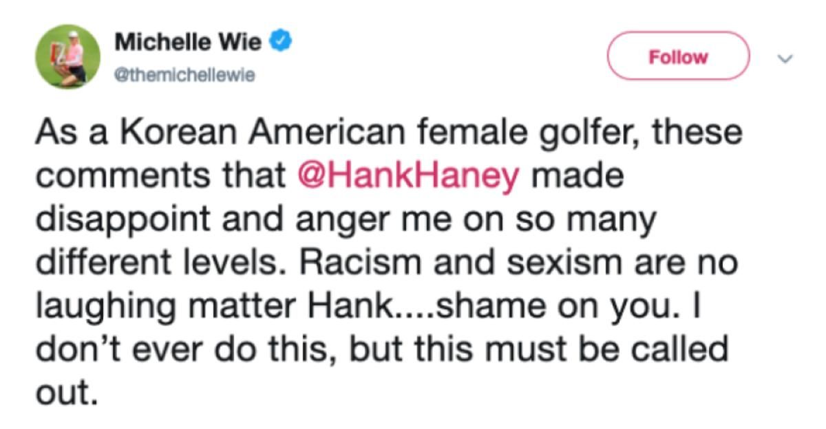 Michelle Wie Tweet on Hank Haney comment
