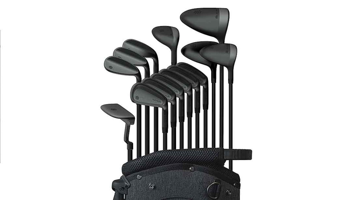 Stix Golf's complete set of 14 clubs, with a black finish