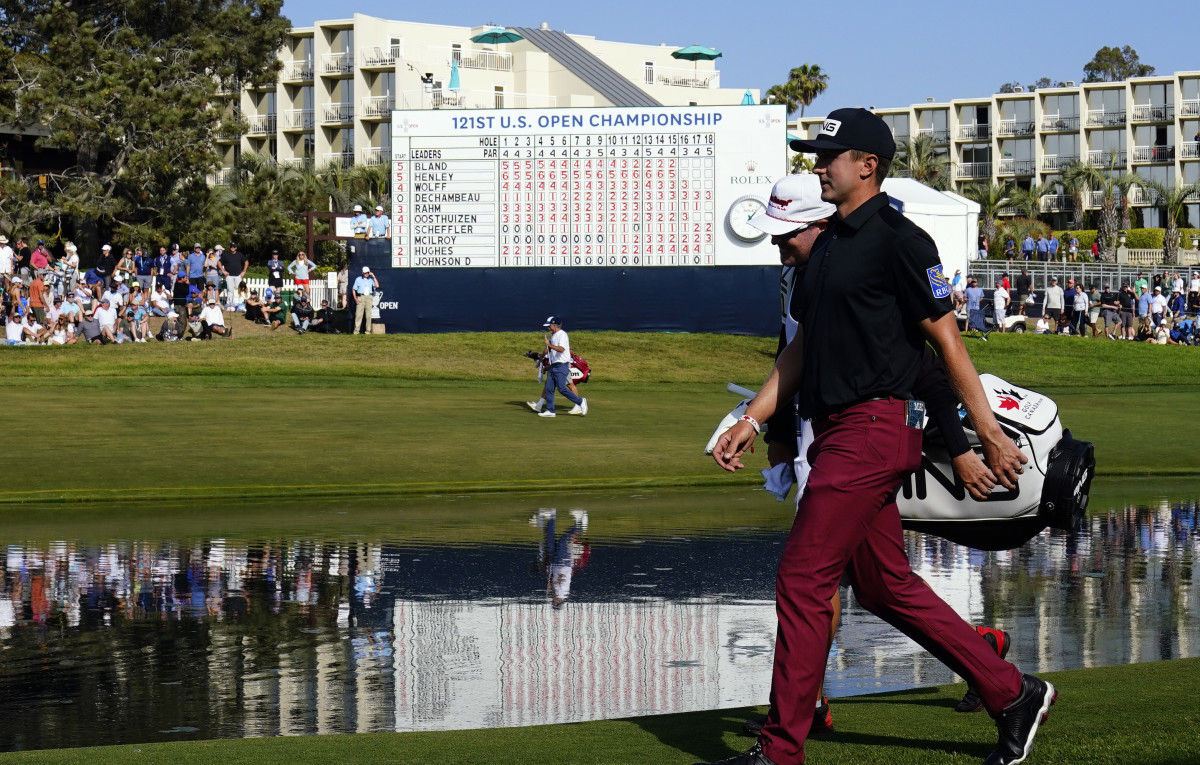 Mackenzie Hughes walks to the 18th green during the U.S. Open's third round at Torrey Pines Golf Course.