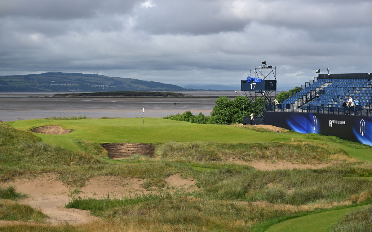 A general view across the 17th hole during a practice round prior to The 151st Open at Royal Liverpool Golf Club on July 19, 2023 in Hoylake, England.