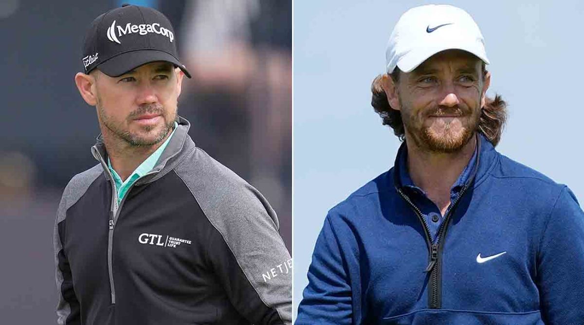 Brian Harman (left) and Tommy Fleetwood are pictured at the 2023 British Open. They're in the final group in Round 3.