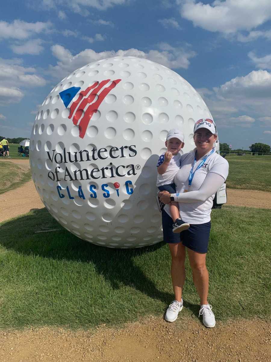 Jackie Stoelting and son Baren at the LPGA Volunteers of America Classic.
