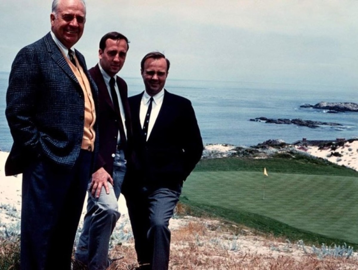 Robert Trent Jones Sr., left, with his sons, Rees and Robert Jr., at Spyglass Hill Golf Course during the 1960s.