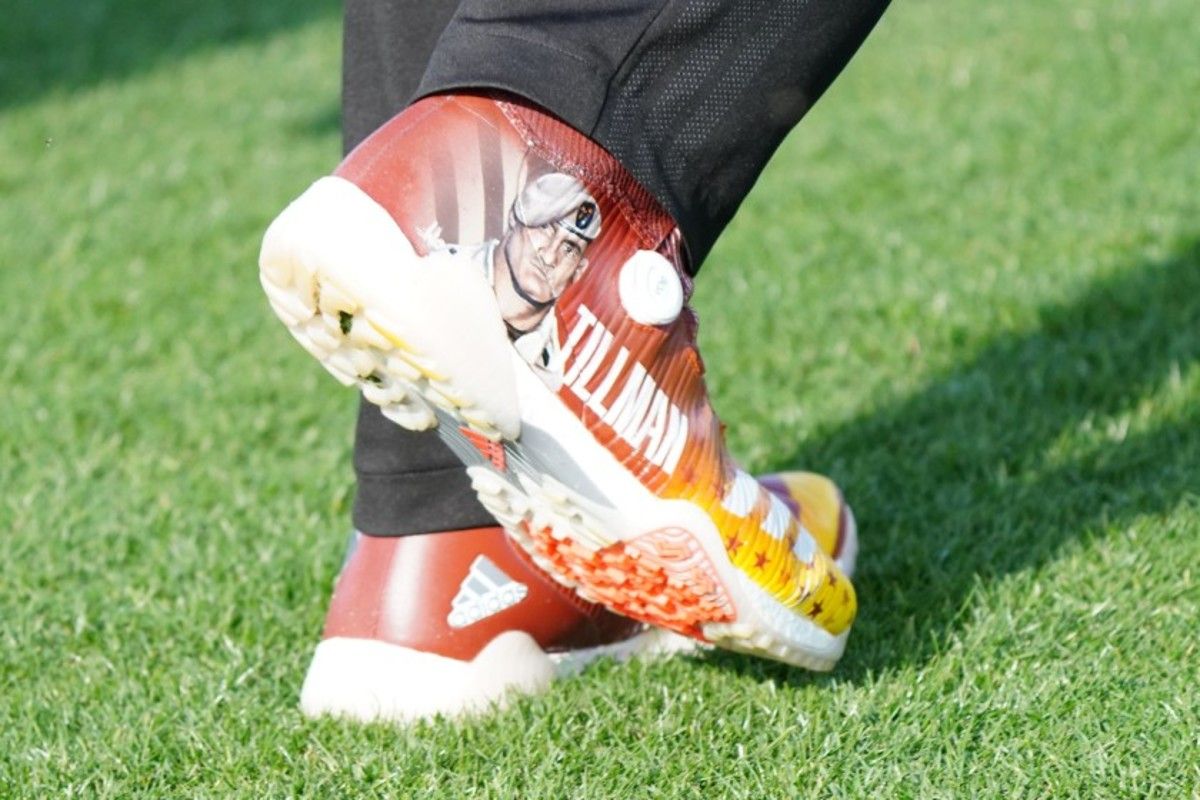 Jon Rahm pays tribute to fellow Arizona State alumnus Pat Tillman, the former Arizona Cardinals safety who was killed in Afghanistan in 2004 while serving as an Army Ranger.