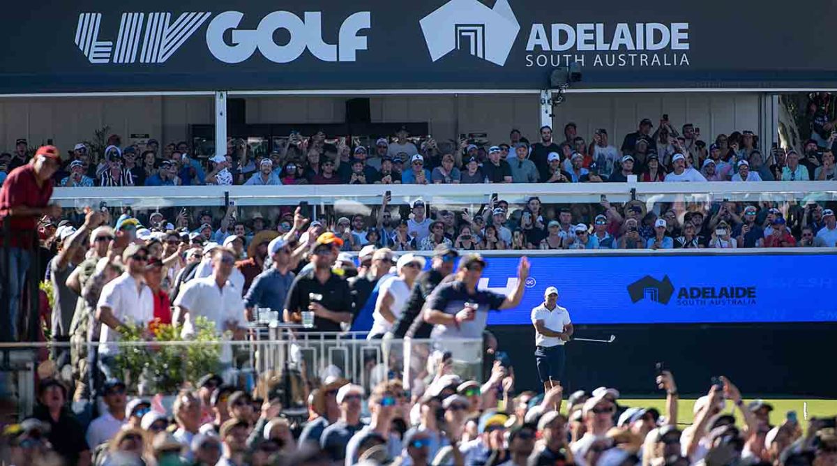 Brooks Koepka hits his shot from the 12th tee during the final round of LIV Golf Adelaide on Sunday, Apr. 23, 2023 in Adelaide, Australia.