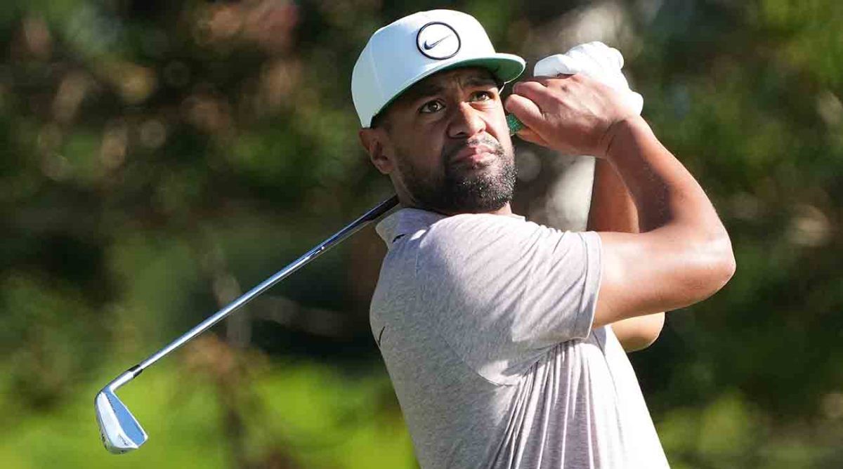 Tony Finau is pictured at the 2023 Sentry Tournament of Champions.