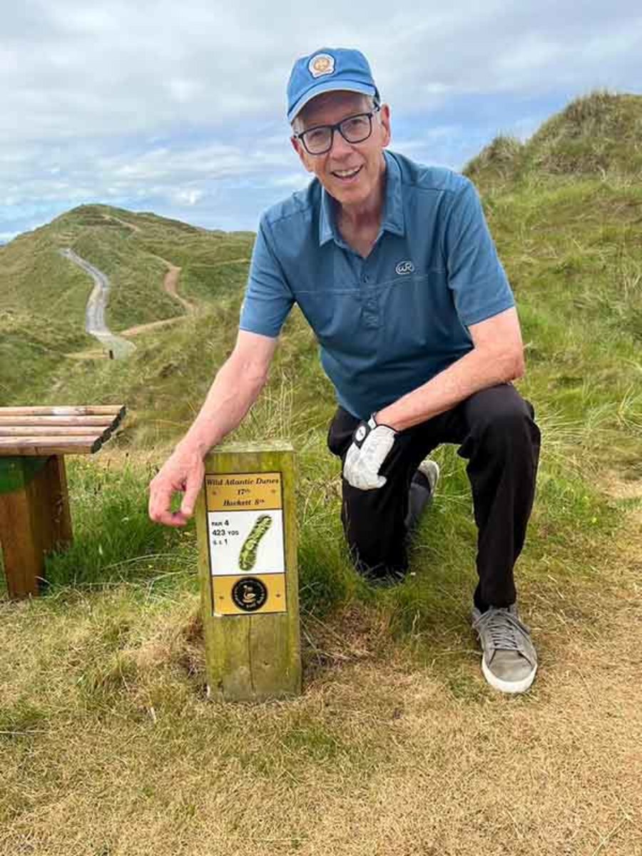 The author on the 17th tee on Carne's Wild Atlantic Dunes Course.