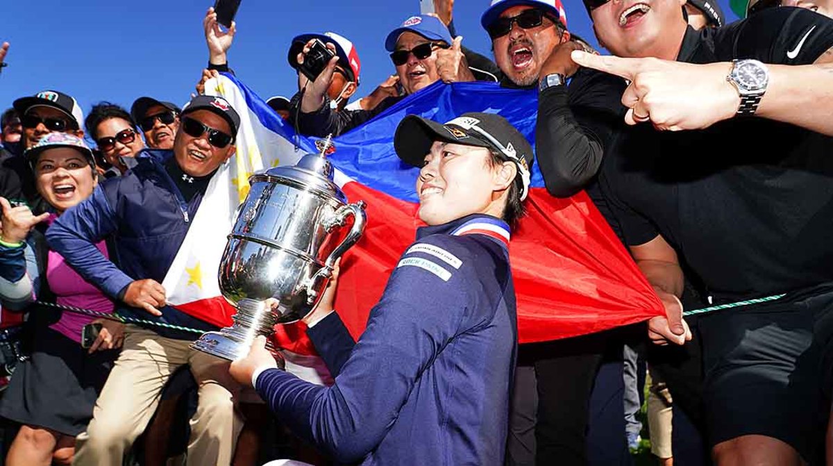 Yuka Saso lifted the U.S. Women's Open trophy in 2021 after winning in a sudden death playoff.