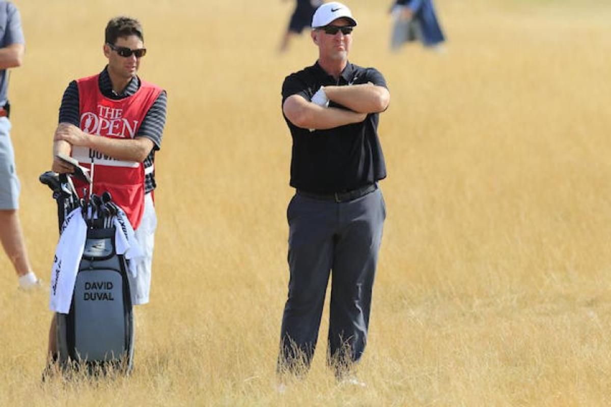 David Duval, who withdrew from the British Open after opening with an 80, plays a much more competitive game these days as a TV analyst.