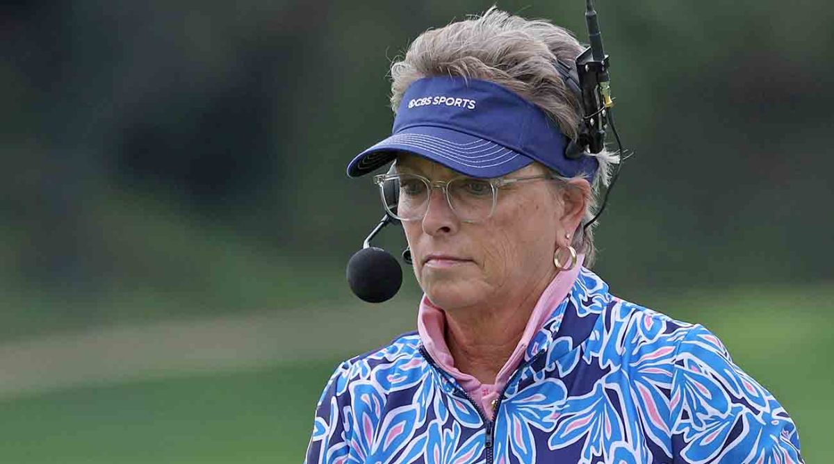 Golf broadcaster Dottie Pepper looks on from the eighth hole during the third round of the 2023 Genesis Invitational at Riviera Country Club in Pacific Palisades, Calif.