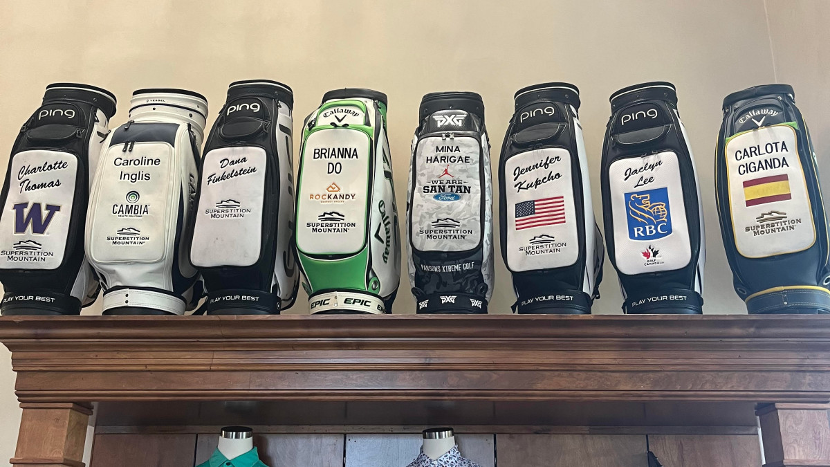 The bags of Superstition Mountain’s eight female professional members.