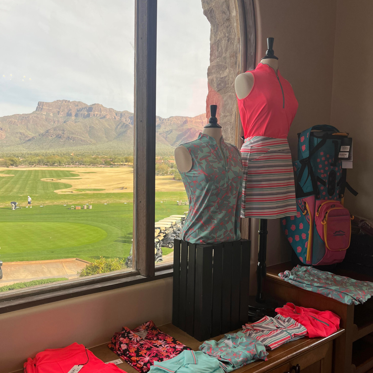 The pro shop at Superstition Mountain has abundant women’s golf apparel options, and they’re displayed front and center.
