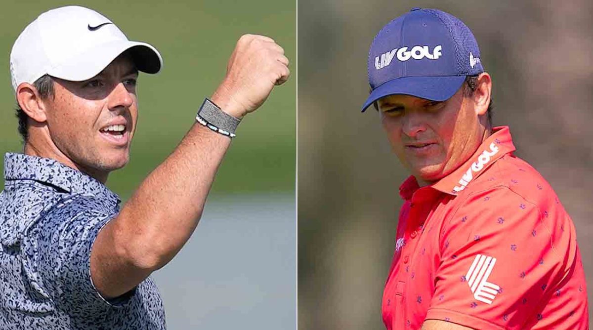 Rory McIlroy and Patrick Reed are pictured at the 2023 Dubai Desert Classic.