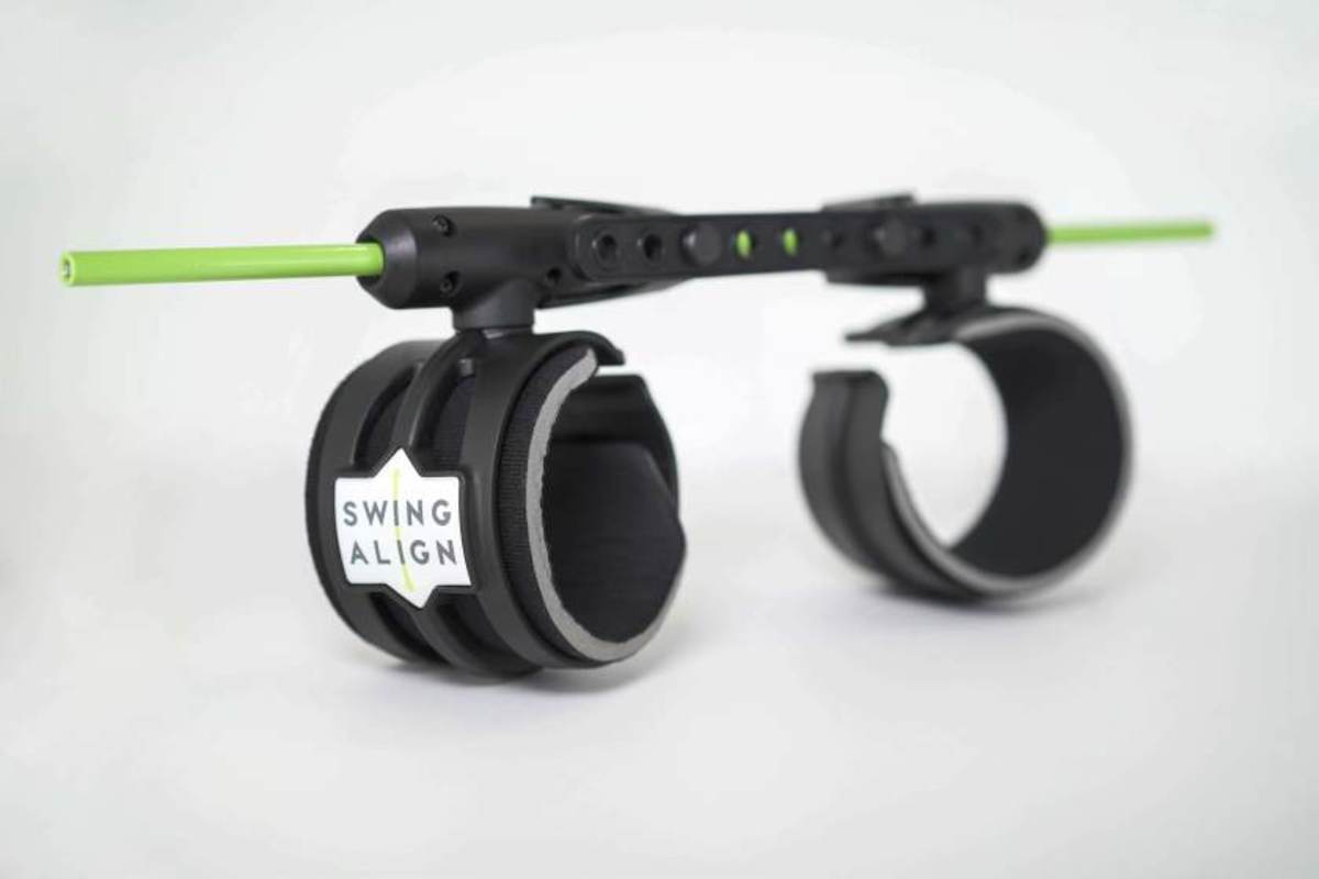 The concept of the Swing Align evolved from a bungee cord and a stick to two arm cuffs and an adjustable rubber rod.