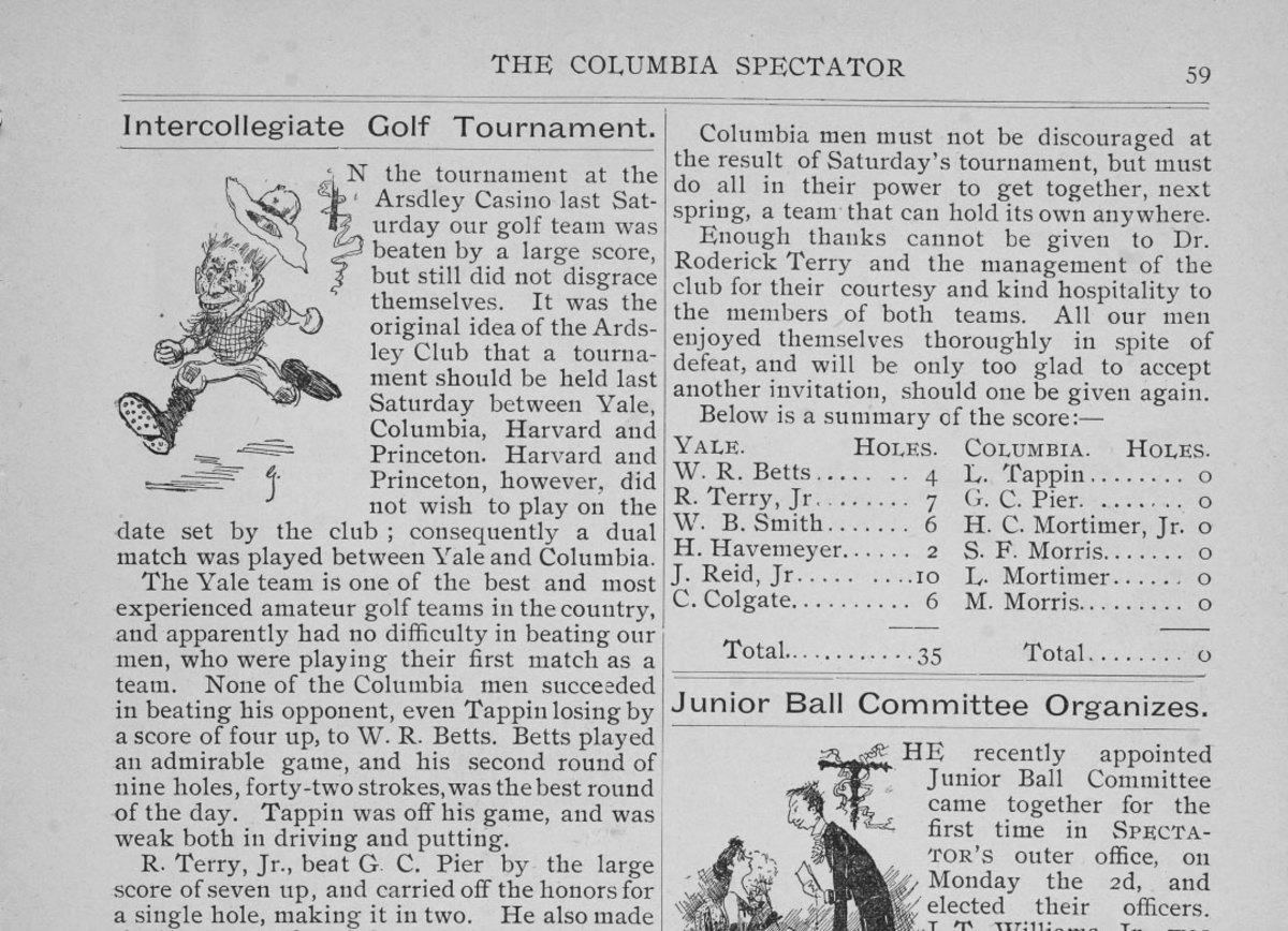 The Columbia Spectator's coverage of the 1895 golf event.