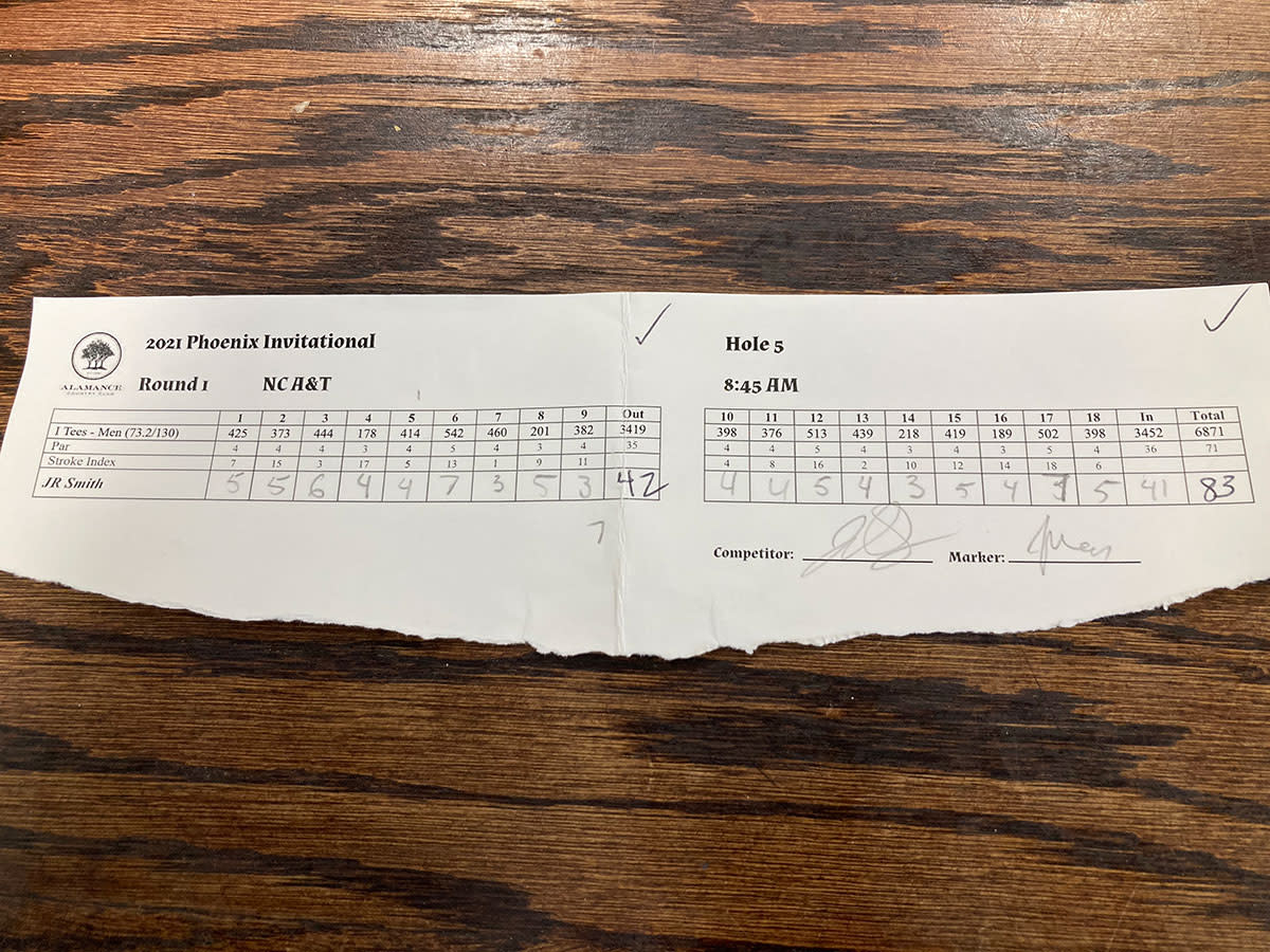 J.R. Smith's scorecard for the morning round.