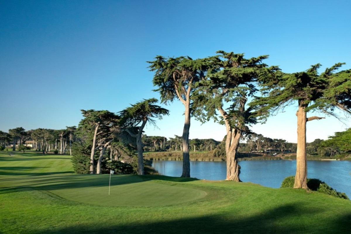 TPC Harding Park, whose holes are thoroughly lined by cypress trees, will play to par 70 and 7,234 yards for the 2020 PGA Championship. The par-4 18th hole is a daunting 463 yards and incorporates scenic Lake Merced off the tee and all along the hole's left side.