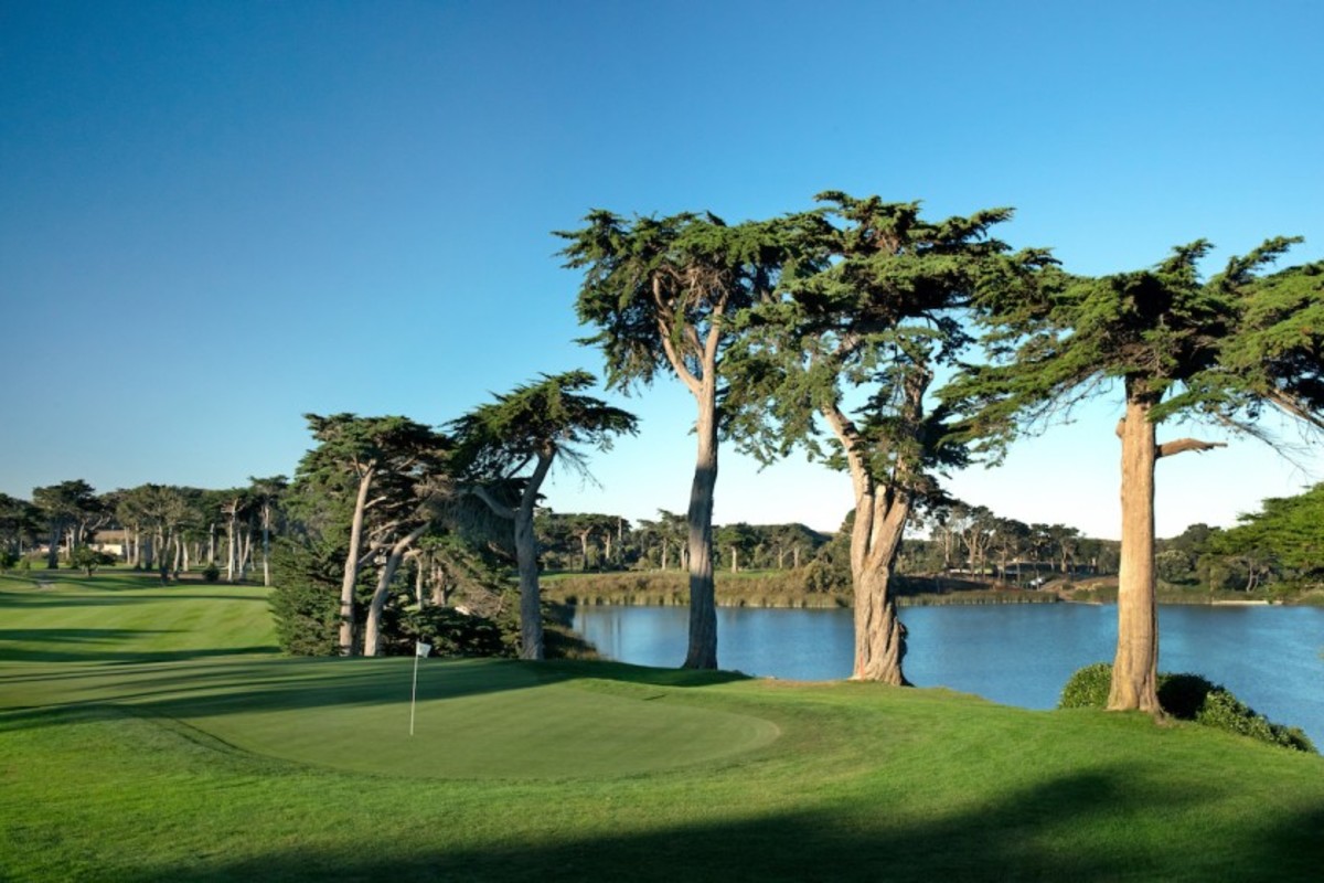 TPC Harding Park, whose holes are thoroughly lined by cypress trees, will play to par 70 and 7,234 yards for the 2020 PGA Championship. The par-4 18th hole is a daunting 463 yards and incorporates scenic Lake Merced off the tee and all along the hole's left side. 