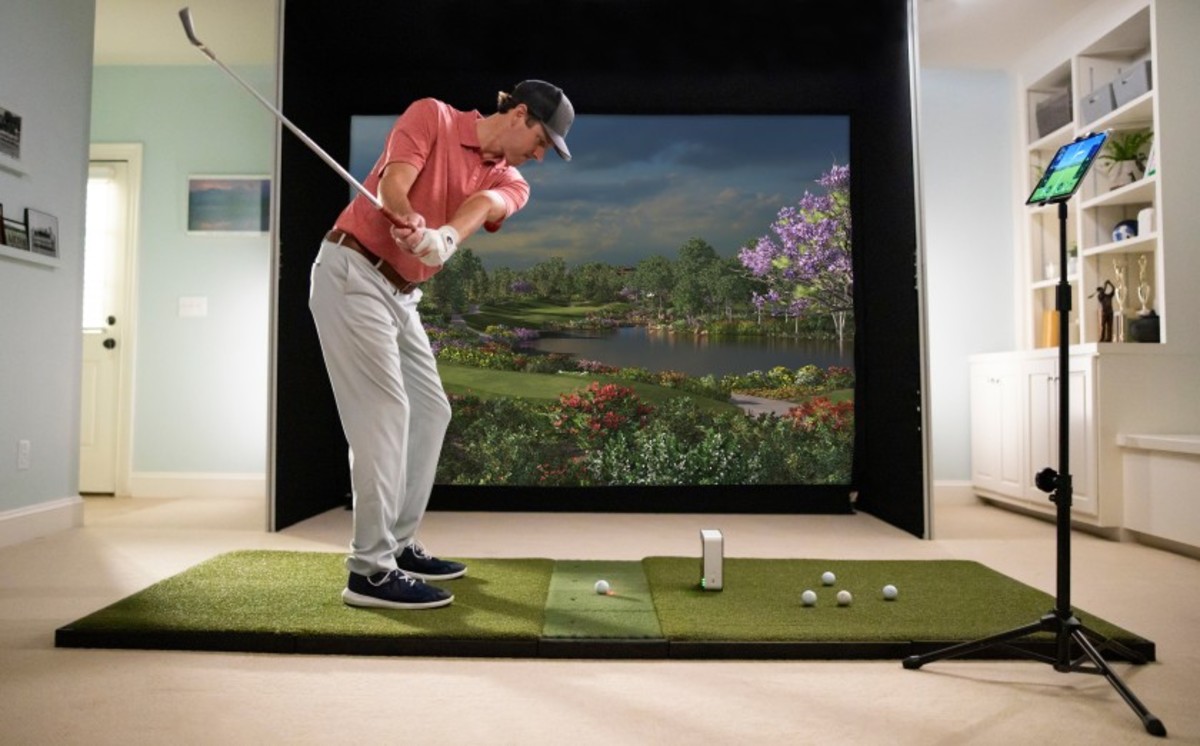 SkyTrak's simulation feature allows golfers to play any of a dozen courses, including Pebble Beach, St. Andrews, Erin Hills, Chambers Bay and Bethpage Black.