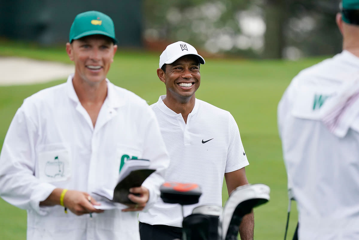 Tiger Woods plays a practice round at the 2020 Masters.