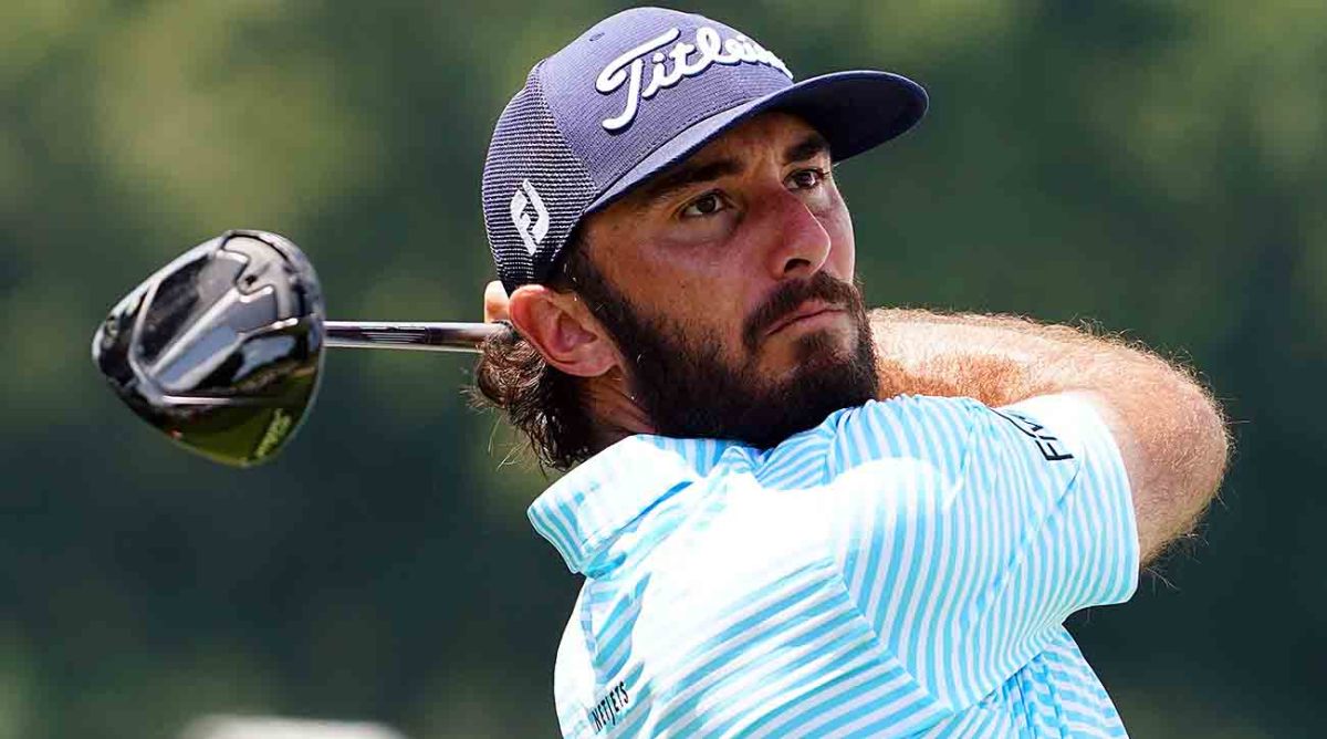 Max Homa plays his shot from the fourth tee during the third round of the 2023 Tour Championship.