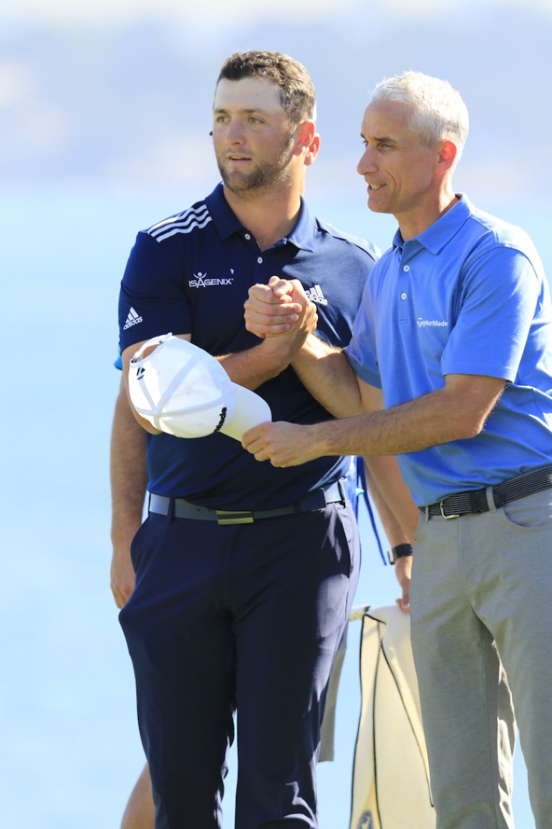 Jon Rahm (left) and TaylorMade CEO David Abeles are able to step into each other's world for a few hours during the Pebble Beach Pro-Am.  