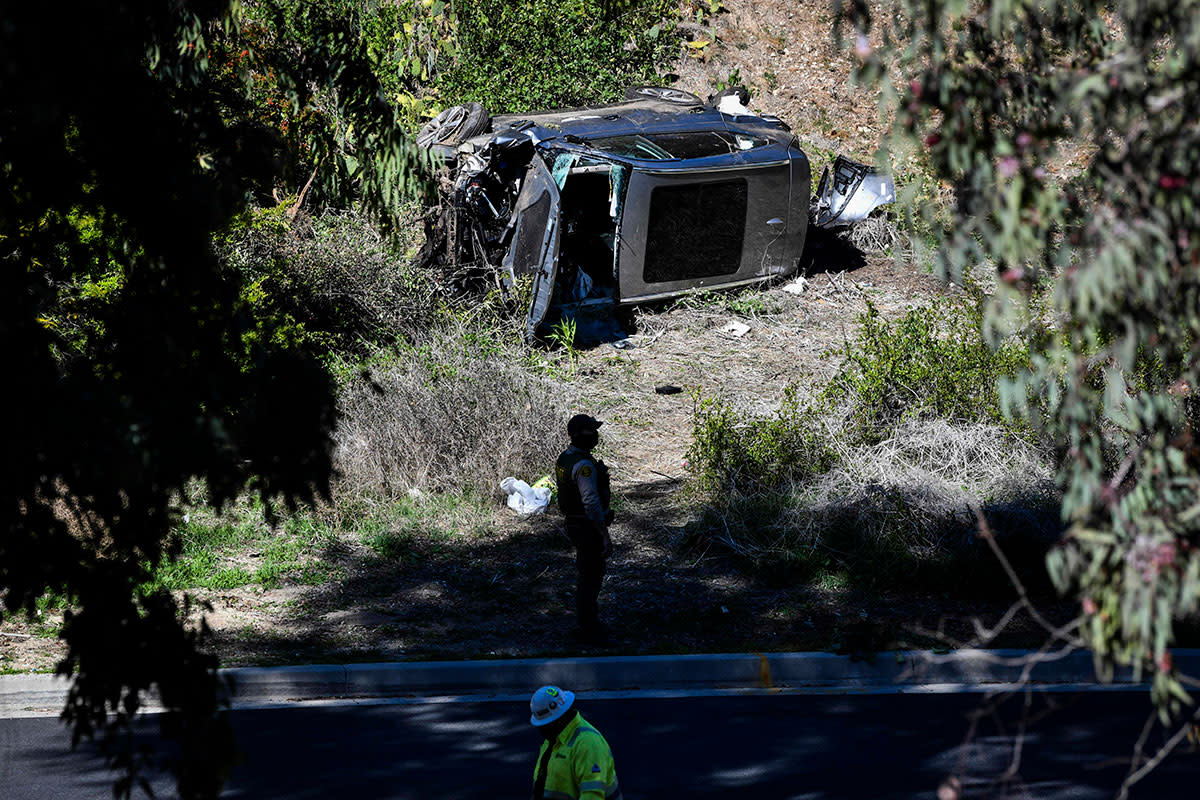 Tiger Woods' car after he was involved in a rollover accident in Rancho Palos Verdes on Feb. 23.