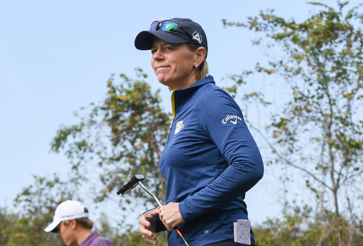 Annika Sorenstam of Sweden looks on at the 9th hole during the final round of the PNC Championship at the Ritz-Carlton Golf Club in Orlando. 