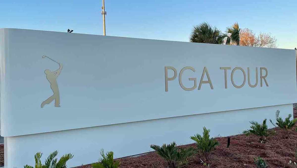 The PGA Tour's Global Home entrance is pictured in Ponte Vedra Beach, Fla.