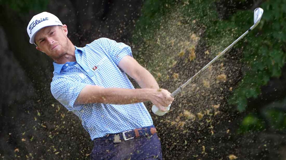 Will Zalatoris hits an iron shot in the third round of the 2022 U.S. Open.