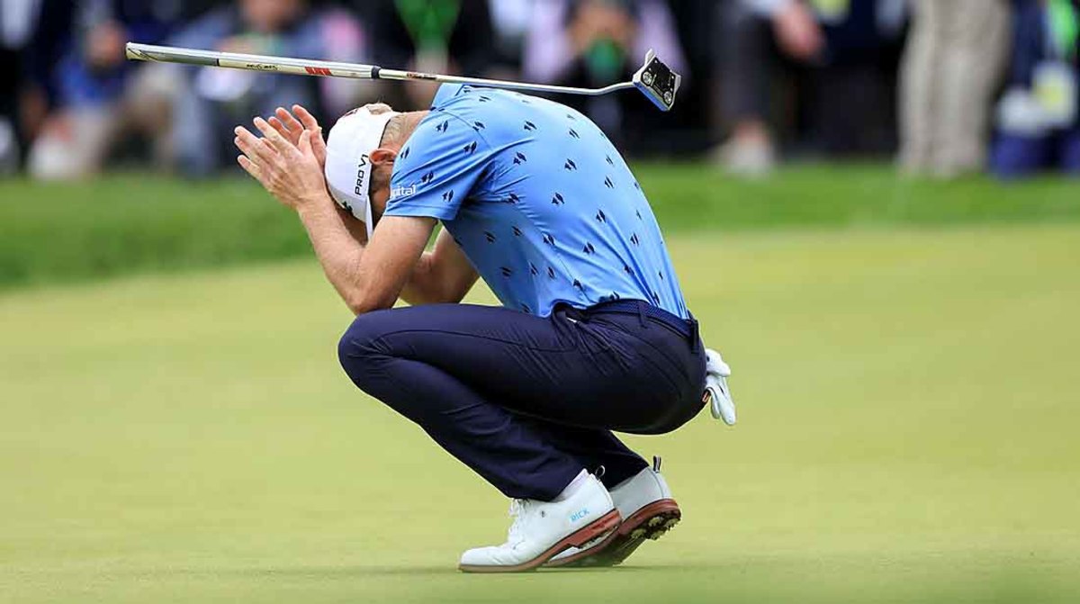 Will Zalatoris reacts to missing a putt on the 72nd hole at the 2022 U.S. Open that would have forced a playoff.
