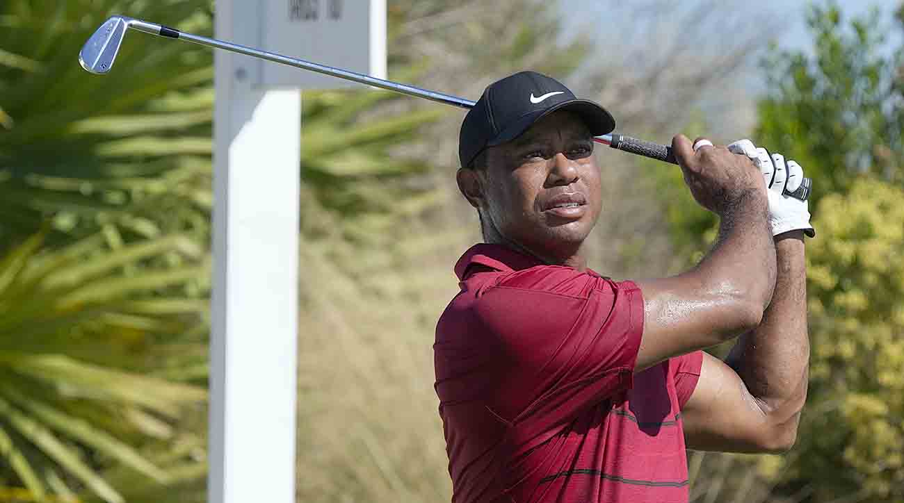 Tiger Woods tees off on the 2nd hole during the final round of the Hero World Challenge at the Albany Golf Club, in New Providence, Bahamas, Sunday, Dec. 3, 2023.