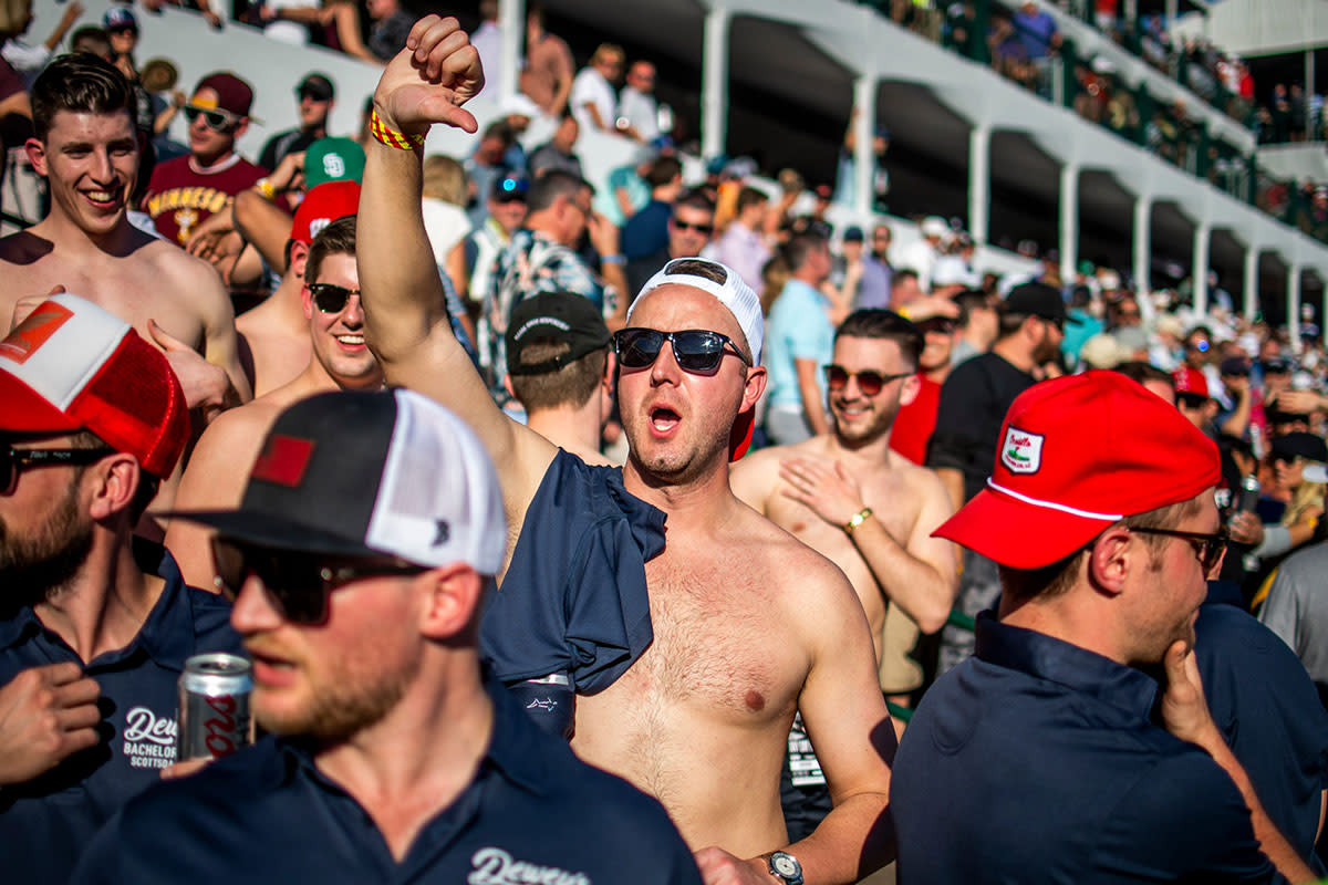A bachelor party was one of the things happening in the stands on the 16th hole at TPC Scottsdale in 2020.