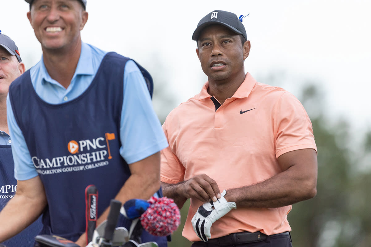 Tiger Woods and Jim Mackay at the 2021 PNC Championship.