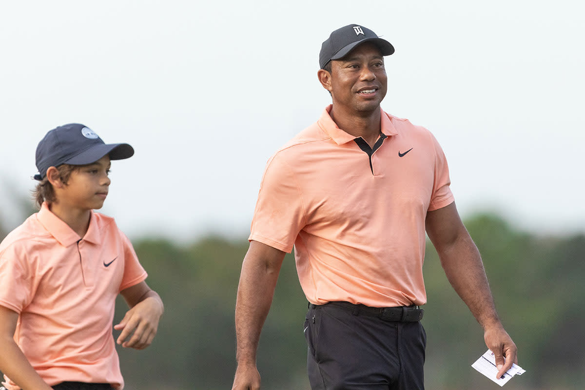 Tiger Woods and Charlie Woods at the 2021 PNC Championship.